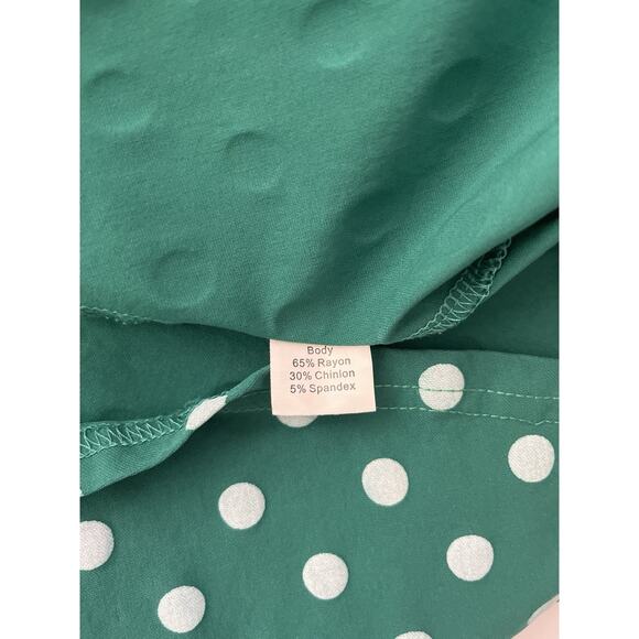Gown Town Dress XXL Green White Polka Dot Retro 50s 60’s Fit Flair Swing Stretch - Picture 11 of 12